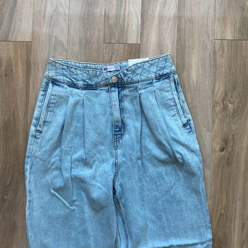 So Super high rise straight woven denim jean pant quilted design waistband 9 29 - Picture 4 of 15
